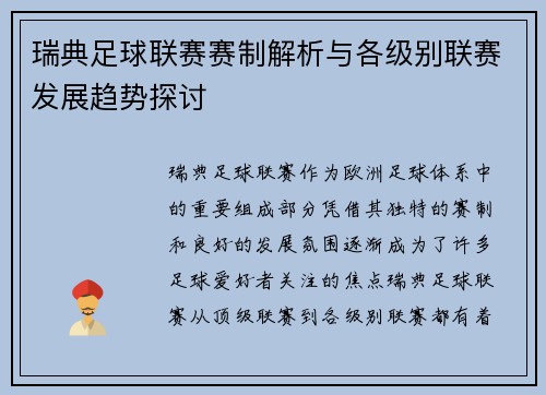 瑞典足球联赛赛制解析与各级别联赛发展趋势探讨
