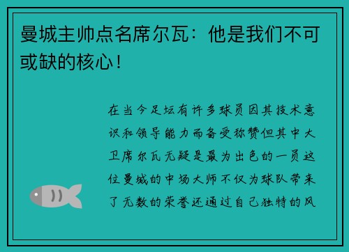 曼城主帅点名席尔瓦：他是我们不可或缺的核心！